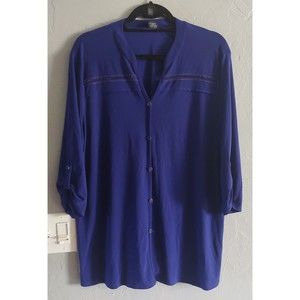 elie mccarthy Tops Blouse Women Size 2X, Blue  3/4 Sleeve  Decorative Button,...